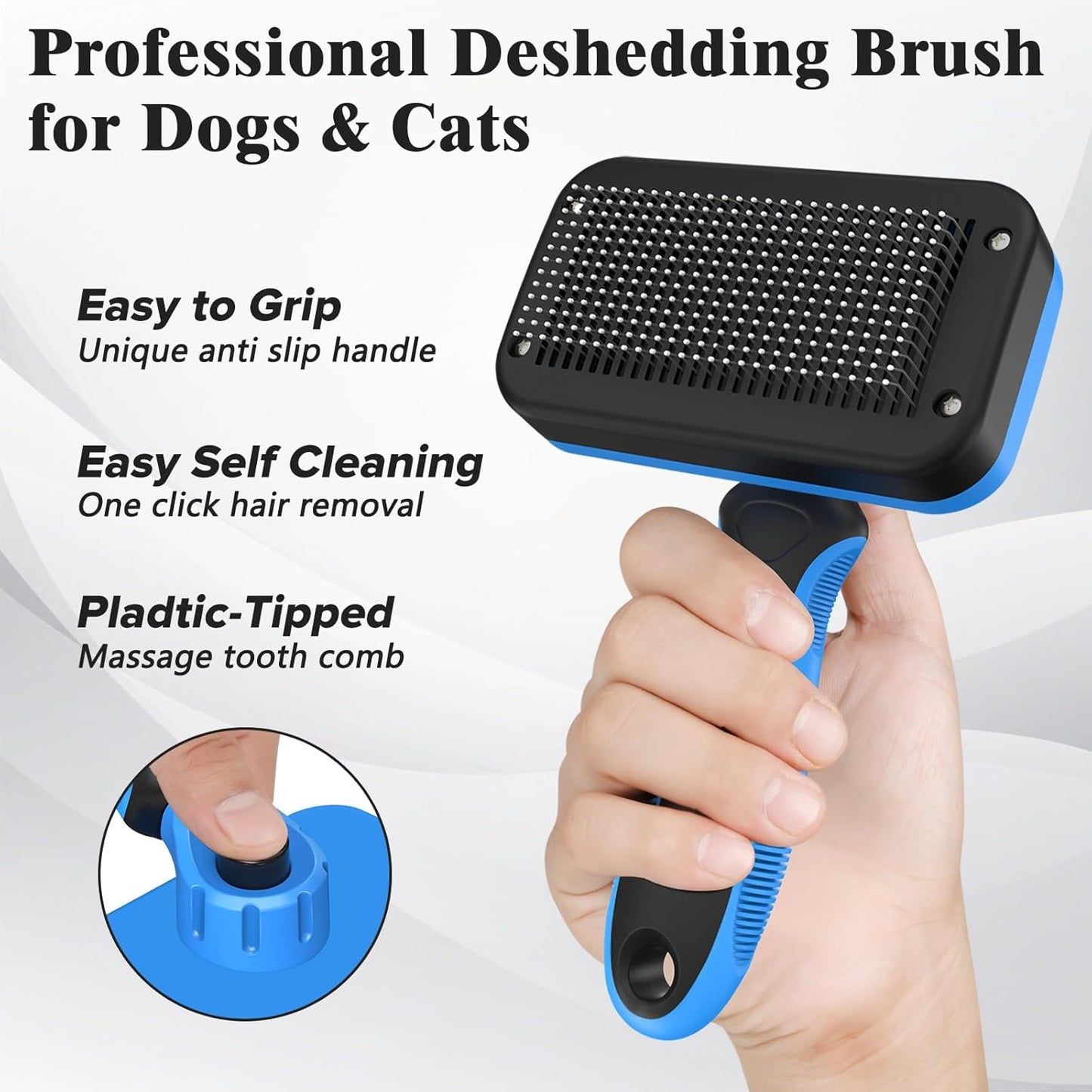 Skiennix Self-Cleaning Slicker Brush & Dog Comb - Gentle Deshedding Tool for All Pets | Blue, 2PCS
