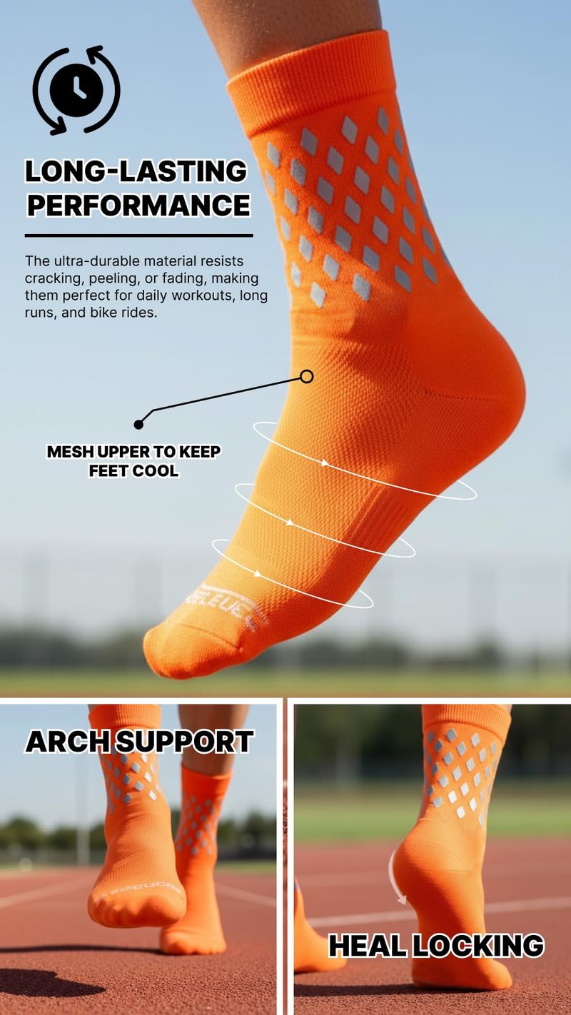 ReflecToes Reflective Socks, Orange – High Visibility Socks For Running and Cycling–for Night Runners, Bikers, and Outdoor Athletes (Orange, Medium)