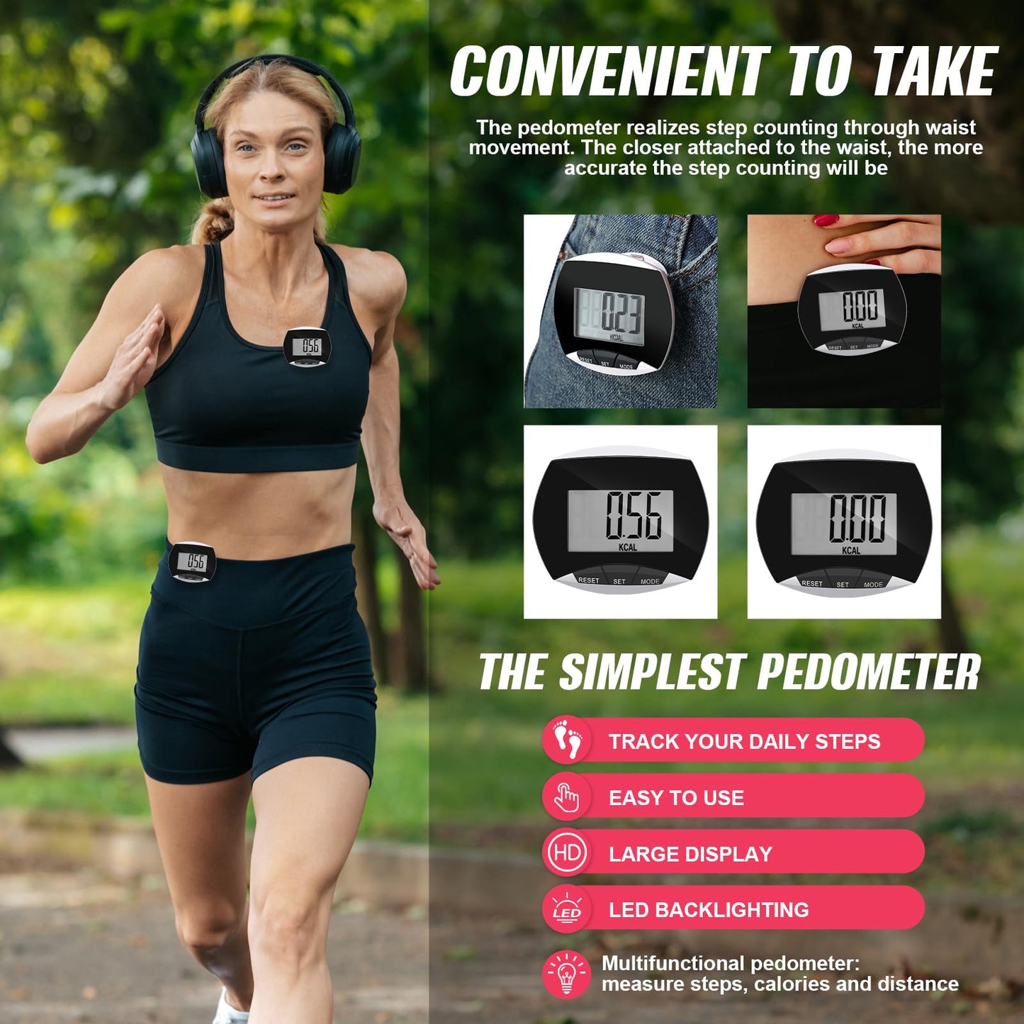 Weewooday Pedometer for Walking Steps and Miles Simple Pedometer Clip on with Large Digital Display Portable LCD Step Counter Bulk Gift for Women Men Adults(Black,32 Pcs)