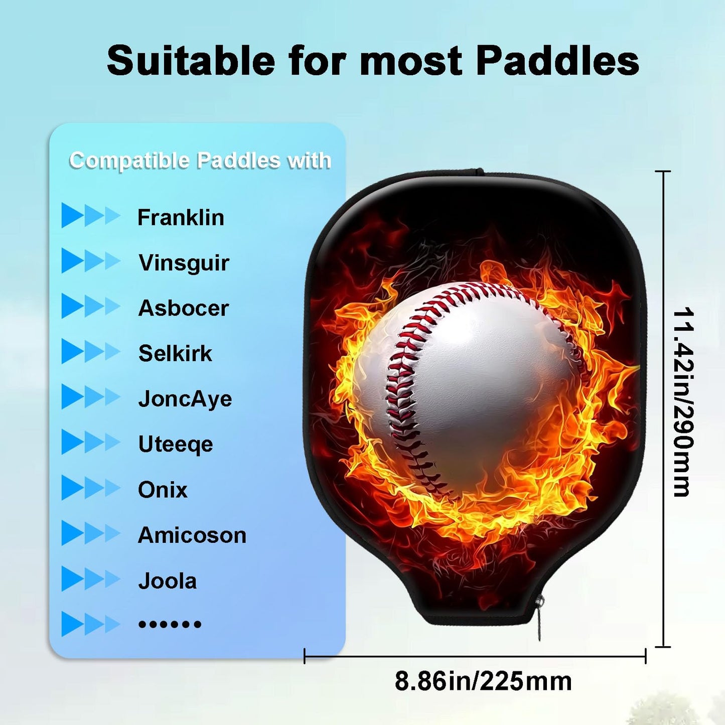 VACGBJPG for Pickleball Paddle Cover Durable Universal for Pickleball Case Protection for Your Racket Fits Most USAPA Standard Paddles for Pickle Ball Accessory,Flame Baseball