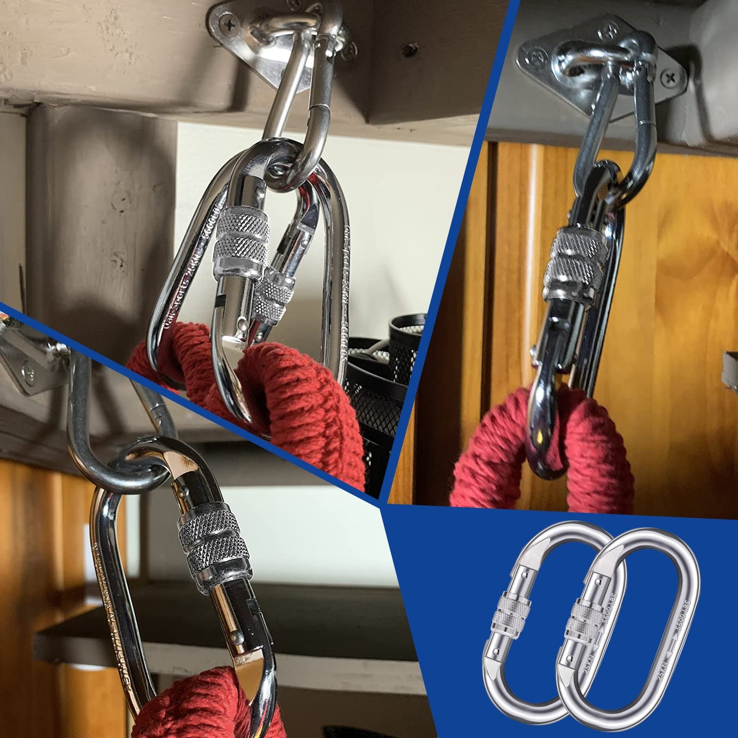 Heavy Duty Carabiner Clip Climbing Carabiner(25kn=5600lbs),Travel Essentials Hook with Screwgate Multipurpose for Climbing, Rigging, Ropes, Hammocks (O Shape, 2pack)