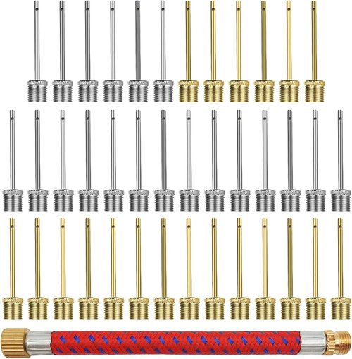 40 Pack Stainless Steel Ball Pump Needles, No Break Heavy Duty Air Pump Needles for Balls with A Pump Needle Adaptor Hose, Compatible with Football Basketball Soccer Volleyball Rugby and Other Balls