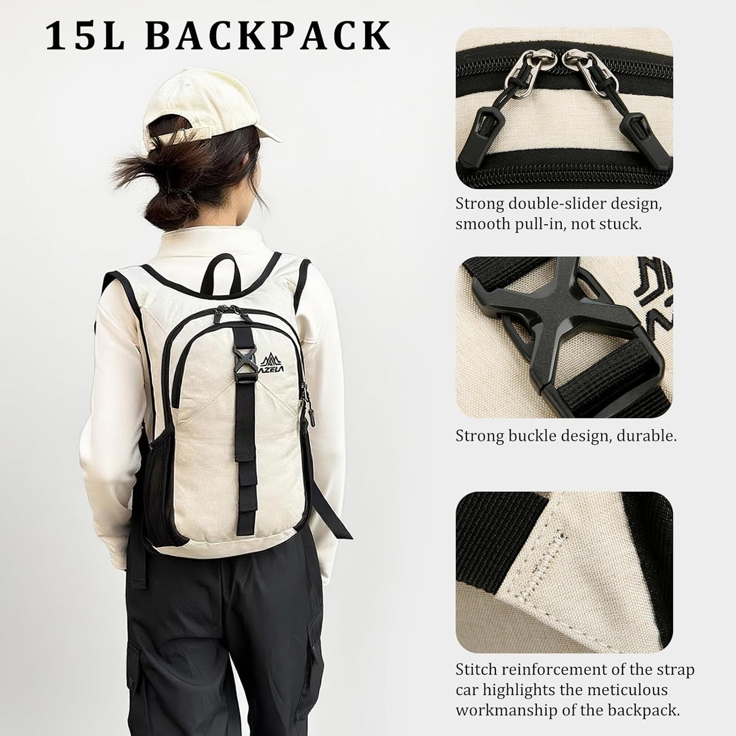 Skiennix 15L Ultralight Hiking Backpack - Foldable Trekking Bag for Outdoor Adventures | Beige