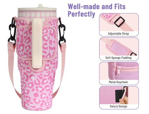 DLOCCOLD Water Bottle Carrier Bag with Phone Pocket for 40 oz Tumbler, Water Bottle Holder with Adjustable Shoulder & Handheld Strap, Carrier Sling Bag for Water Bottle Walking Camping Travelling