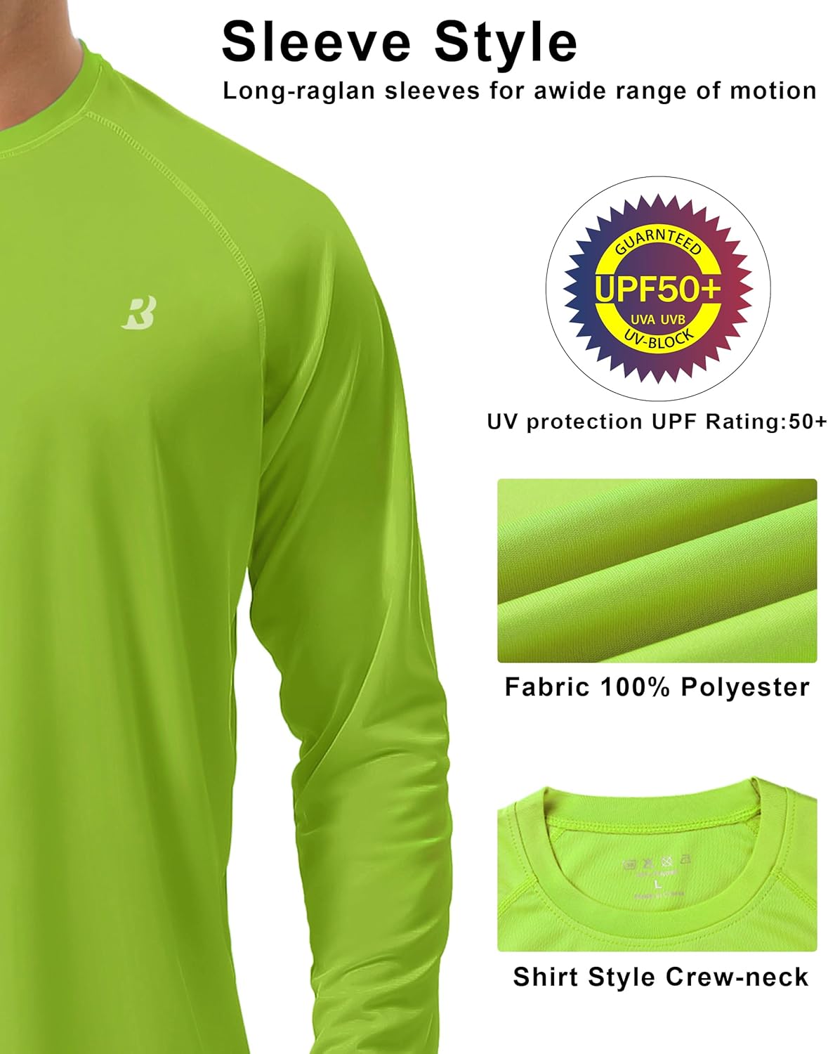 Roadbox Men's UPF 50+ UV Sun Protection Shirt - Long Sleeve SPF Rash Guard for Outdoor Activities