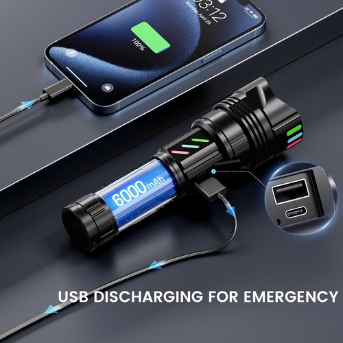 Esgofo Rechargeable Flashlights High Lumens 90,000 Long Range 3280FT, Super Bright Handheld Strong LED Flashlight Long Lasting 15H, Powerful Flash Light USB C, Zoomable 5 Modes, for Camping Hiking