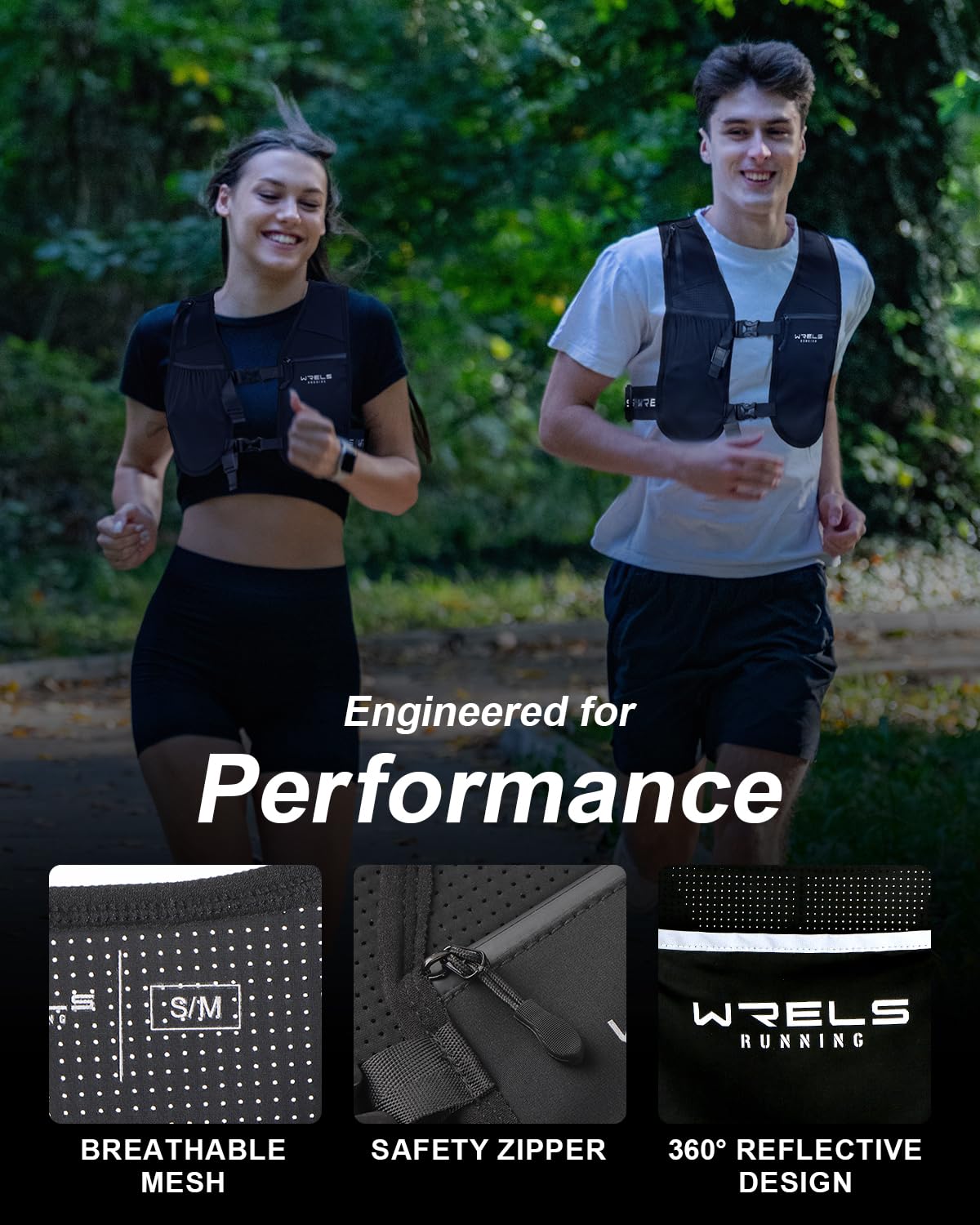 WRELS Running Vest for Women Men,Lightweight Reflective Hydration Vest with TPU 500ml Soft Flask,Adjustable Chest Straps Phone Pocket for Running Marathon
