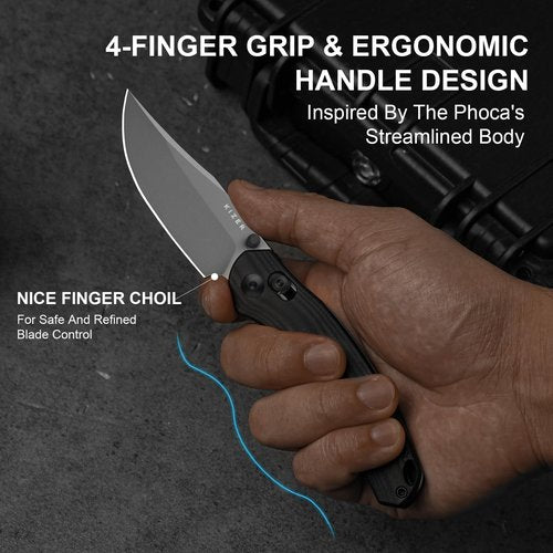 Kizer Phoca CC Pocket Knife, 2.93" Clip Point Gray Stonewashed D2 Blade Folding Knives with Black G10 Handle, Thumb Stud Opener & Clutch Lock EDC knife for Men Women V3780M2