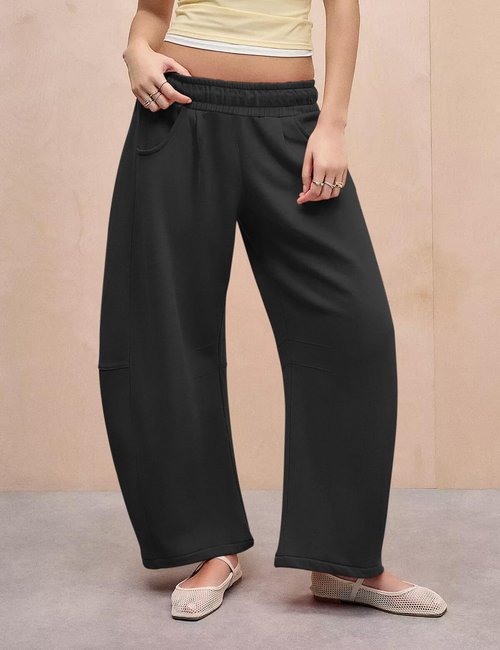 FACDIBY Women's Barrel Sweatpants Fleece Lined Wide Leg Baggy Sweat Pants Interior Drawstring Athletic High Waisted Lounge Sweats with Pockets Black M