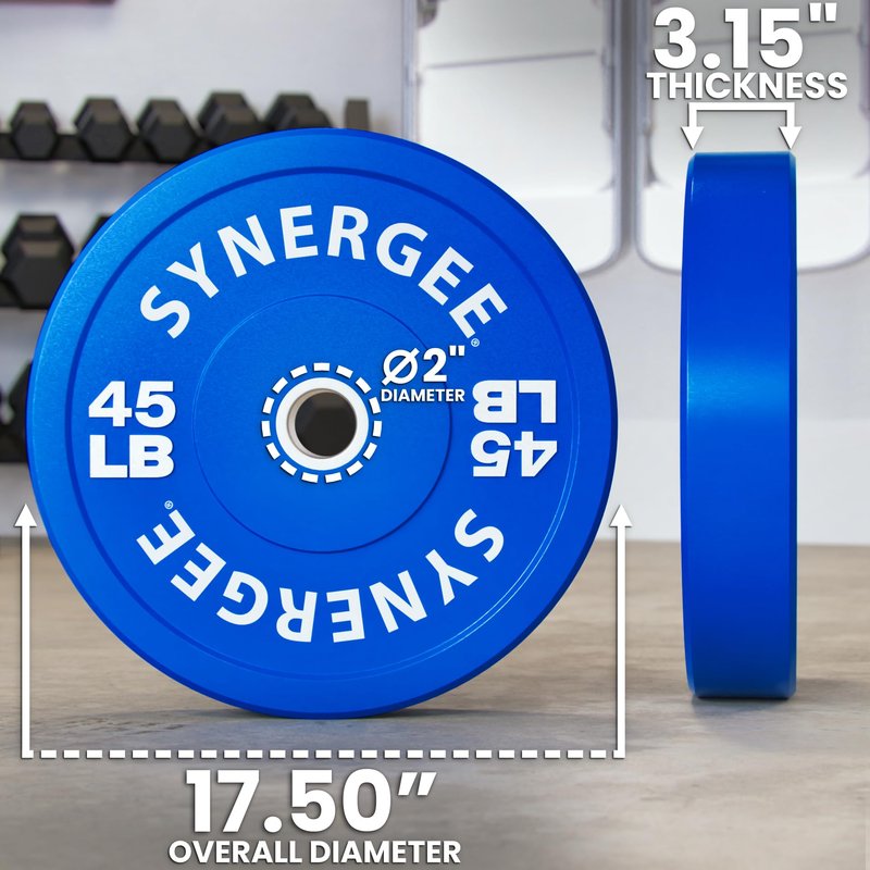 Synergee Color Bumper Plates Weight Plates Strength Conditioning Workouts Weightlifting 45lbs Single