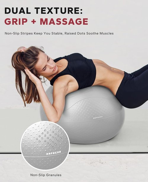 HAPBEAR Exercise Ball - Anti-Burst Slip-Resistant Yoga & Pilates Ball for Core Training | 22''/26''/30'' Sizes, Includes Quick Pump & 3 Resistance Bands
