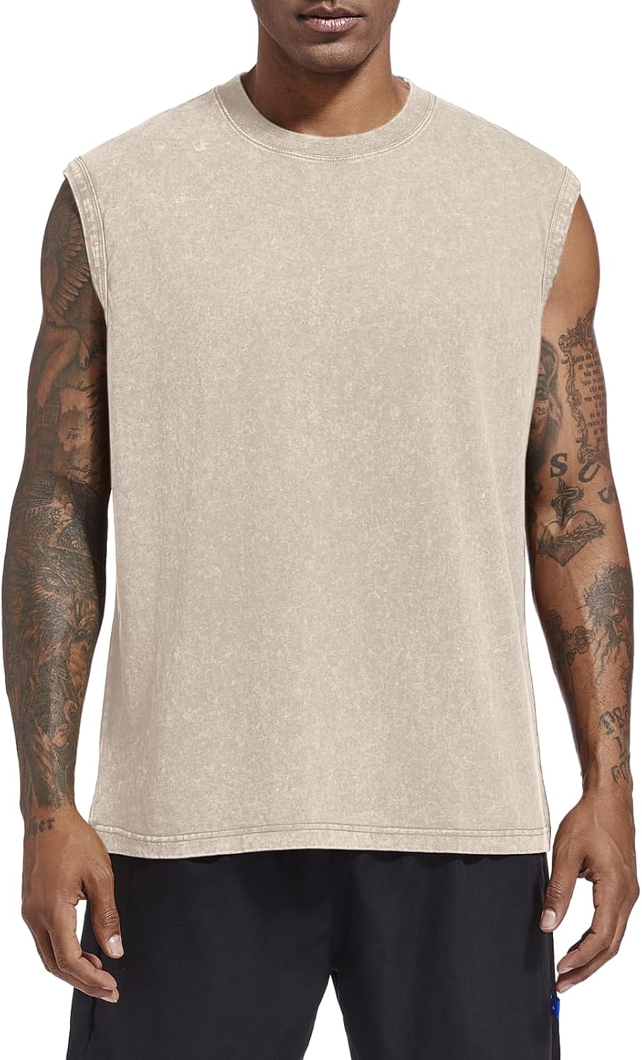 Wrenpies Men's Cotton Workout Tank Top - Sleeveless Acid Wash Muscle Shirt | Loose Fit for Gym & Beach