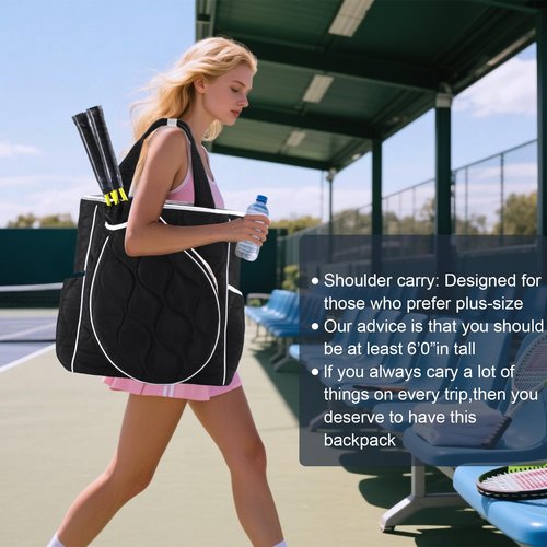 CCGTIOR 2-in-1 Tennis Tote Bag & Tennis Racket Backpack – Extra-Large Quilted Pickleball Racquet Bags, Water-Resistant & Lightweight for Men & Women (Black)