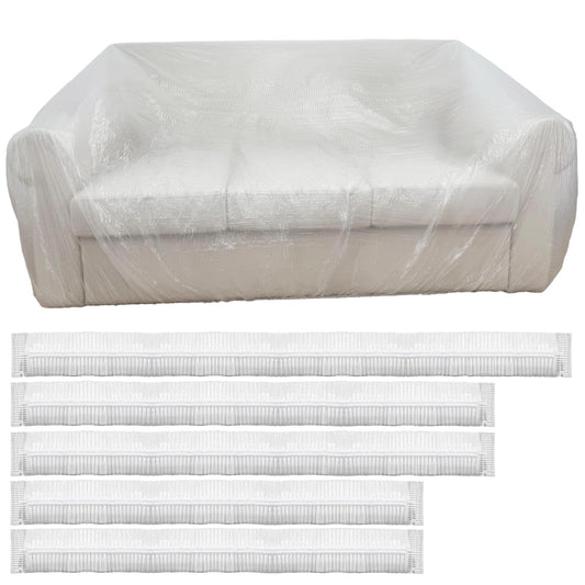 5 Pcs Disposable Furniture Dust Covers with Elastic, Plastic Dust Cover for Sofa Chair Dining Table TV Stand, Extra Large Clear Couch Bed Protector Covers for Moving and Storage, 3 Sizes (1XL 2L 2M)