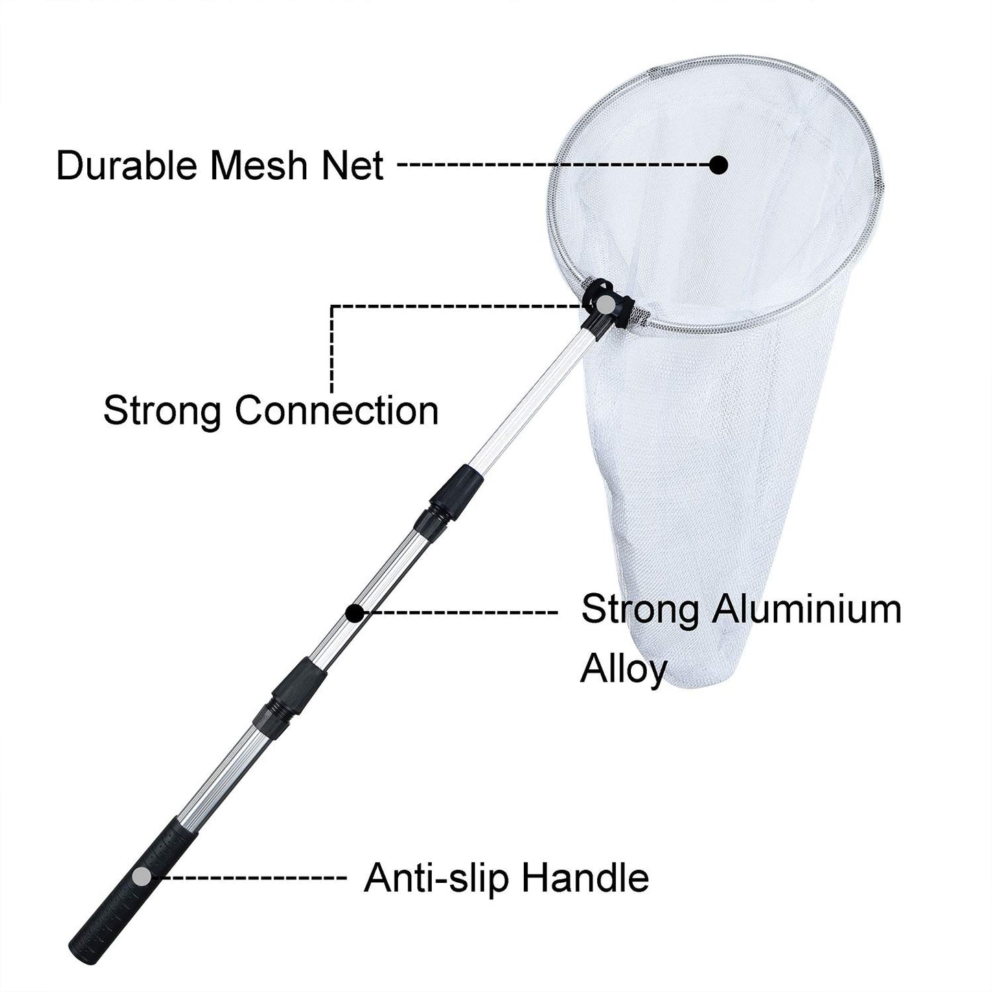 Coopay Insect and Butterfly Fishing Net with 12 Inches Ring, Handle Extends to 36 Inches