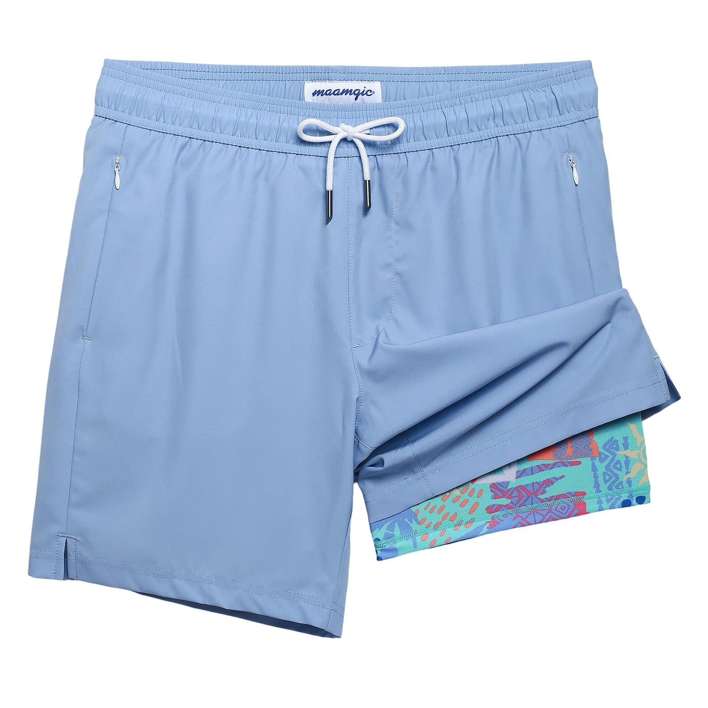 maamgic 2 in 1 Mens Swim Trunks 7 Inch Swim Shorts Swim Suits Board Shorts Graffiti Mist Blue XL