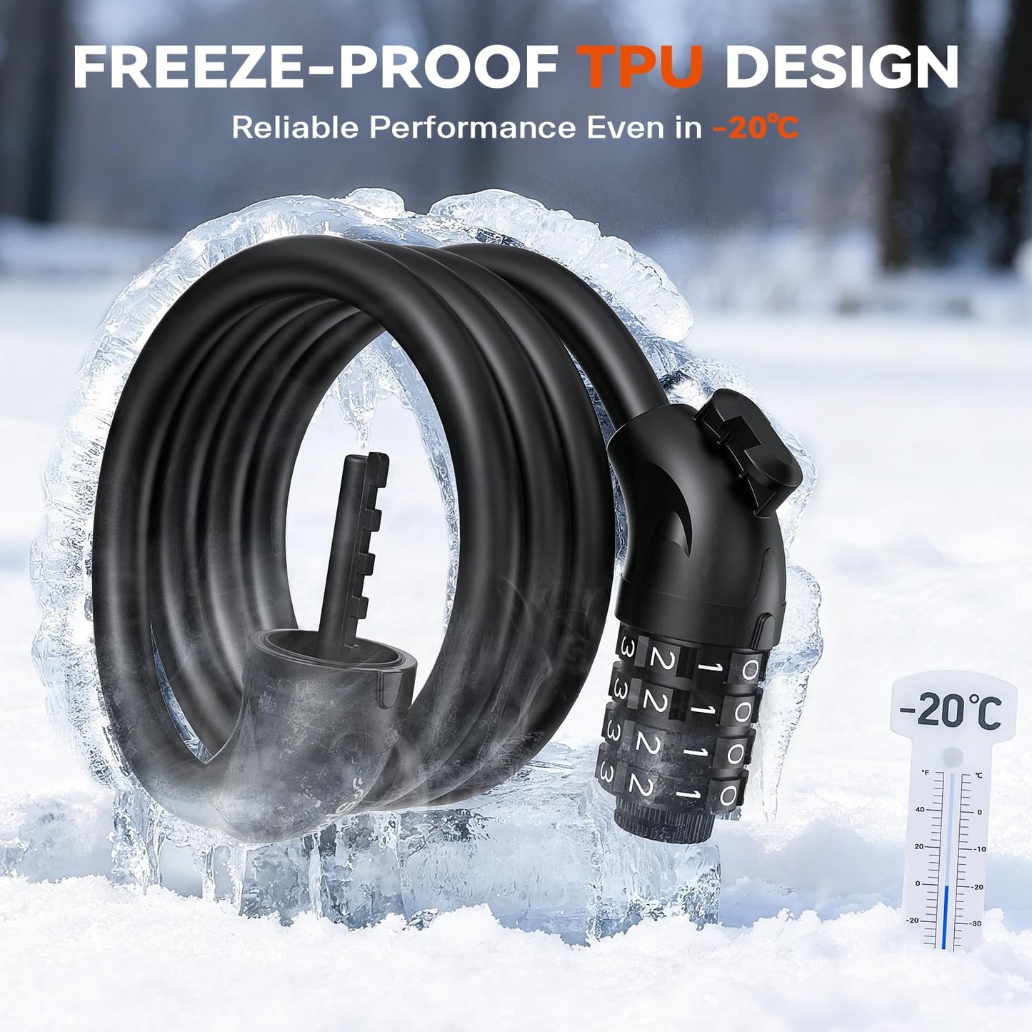 Sportneer Bike Cable Lock with 4-Digit Combination, TPU Anti-Freeze & Weatherproof 12mm Heavy Duty Steel Bike Lock, Bicycle Lock with Mounting Bracket for Bikes Scooters Strollers Outdoor Use - 4ft