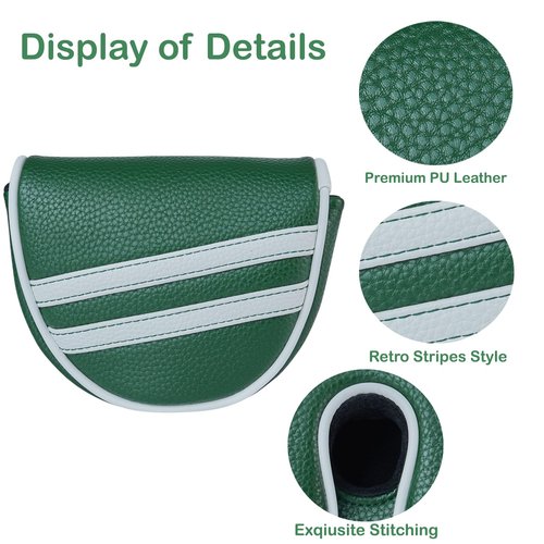 Kimpengofu Vintage Golf Club Classic Stripes Mallet Putter Cover Magnetic Closure Fits for OZ1 MEZZ1 MEZZ1 MAX Putters Center Shaft Synthetic PU Leather Headcover (Green)