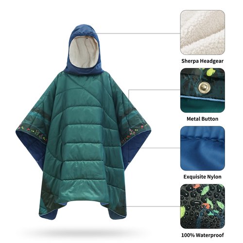 hotkoko Camping Blanket, Poncho Wearable Hoodie Blankets Outdoor Waterproof Windproof Warm Durable & Portable for Stadium, Concerts, Car,Travel, Beach, Picnic, Grass,75 * 52 inch