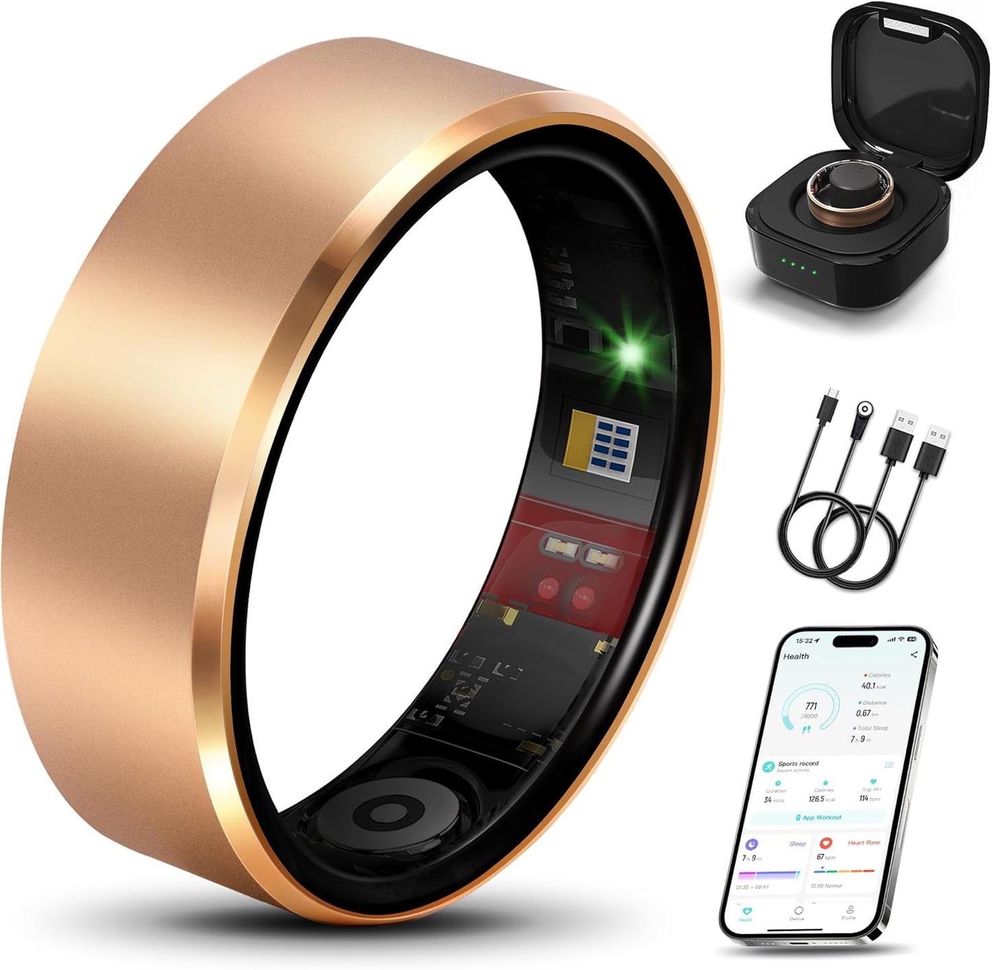 Smart Health Ring 2.0 for Women Men, Slim Scratch & Fingerprint Resistant Design, Efficient Chip Fitness Tracker, Monitors Heart, Blood Oxygen & Pressure, Sleep, Steps, Waterproof, Rose Gold 6