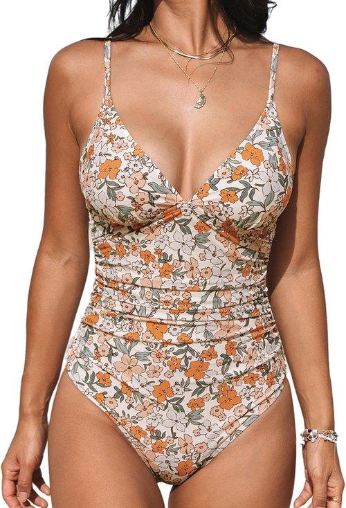CUPSHE One Piece Swimsuit - Tummy Control V Neck Bathing Suit for Flattering Fit