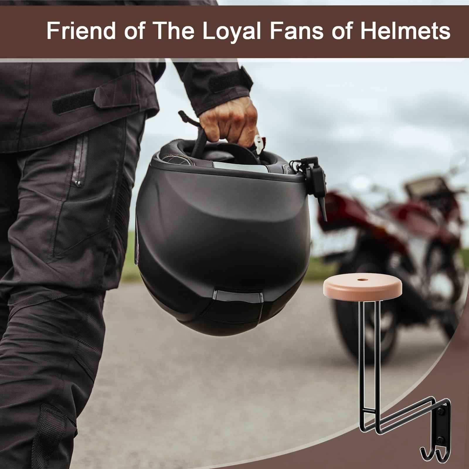 NANAGIFTREE Helmet Holder Wall Mount, 2 Pack Motorcycle Helmet Rack, Helmet Hanger Rack Motorcycle with 2 Hooks Helmet Hanger for Motorcycle Bike Coats, Caps, Baseballs and Rugby Helmet