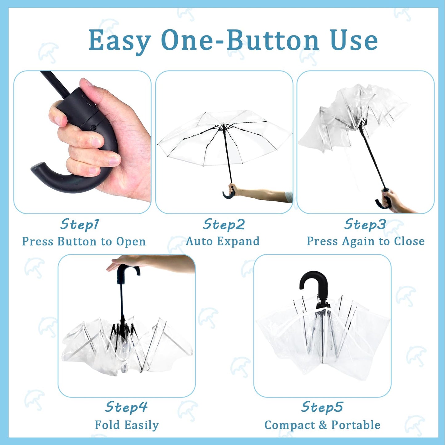 Succwoah 10 Pcs Clear Wedding Umbrellas, Portable Auto Open Close Transparent Design, Durable High-Visibility Folding Rain Umbrellas for Photography, Party, Travel, Golf, Outdoor Events