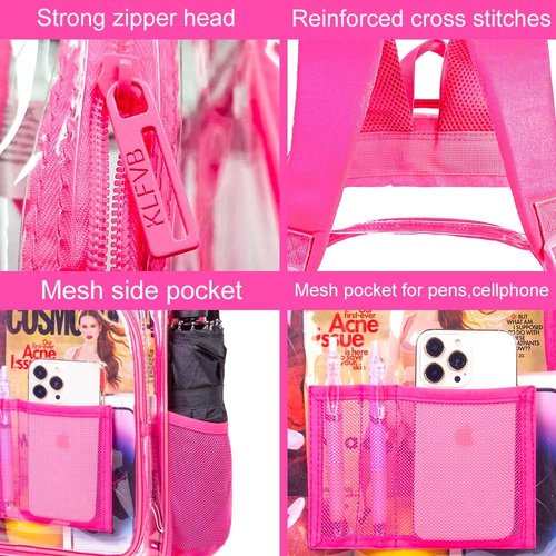 gxtvo Clear Backpack, Heavy Duty Transparent Bookbag, See Through Backpacks for Women Men - Rose