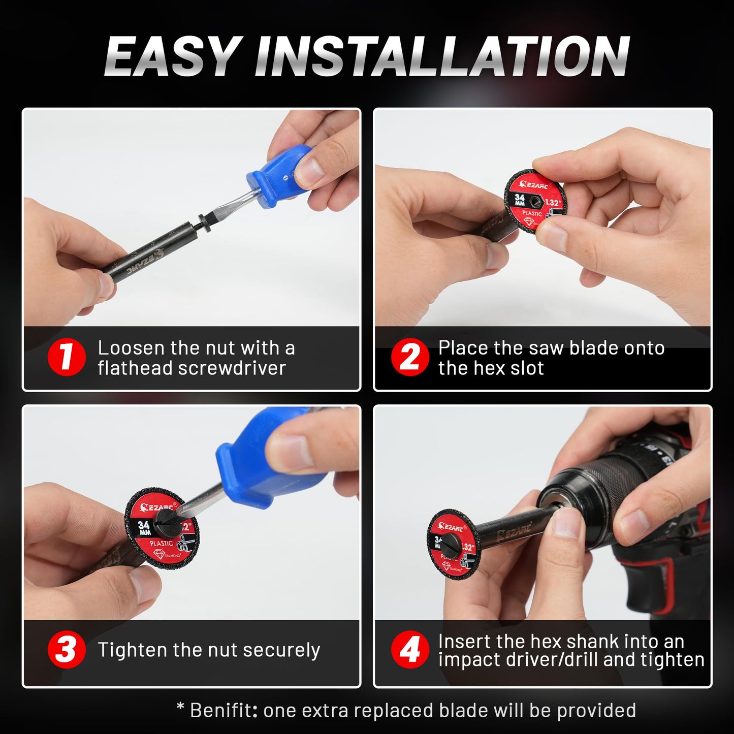 EZARC Inside Pipe Cutter for PVC Pipe, Pipe Cutter with Replaceable Diamond Grit Blades, 2-1/2" Cutting Depth 1/4" Hex Shank, 1.32" Diameter Plumbing Tools for PVC, PPR & Plumbing Pipes, 2 Pack
