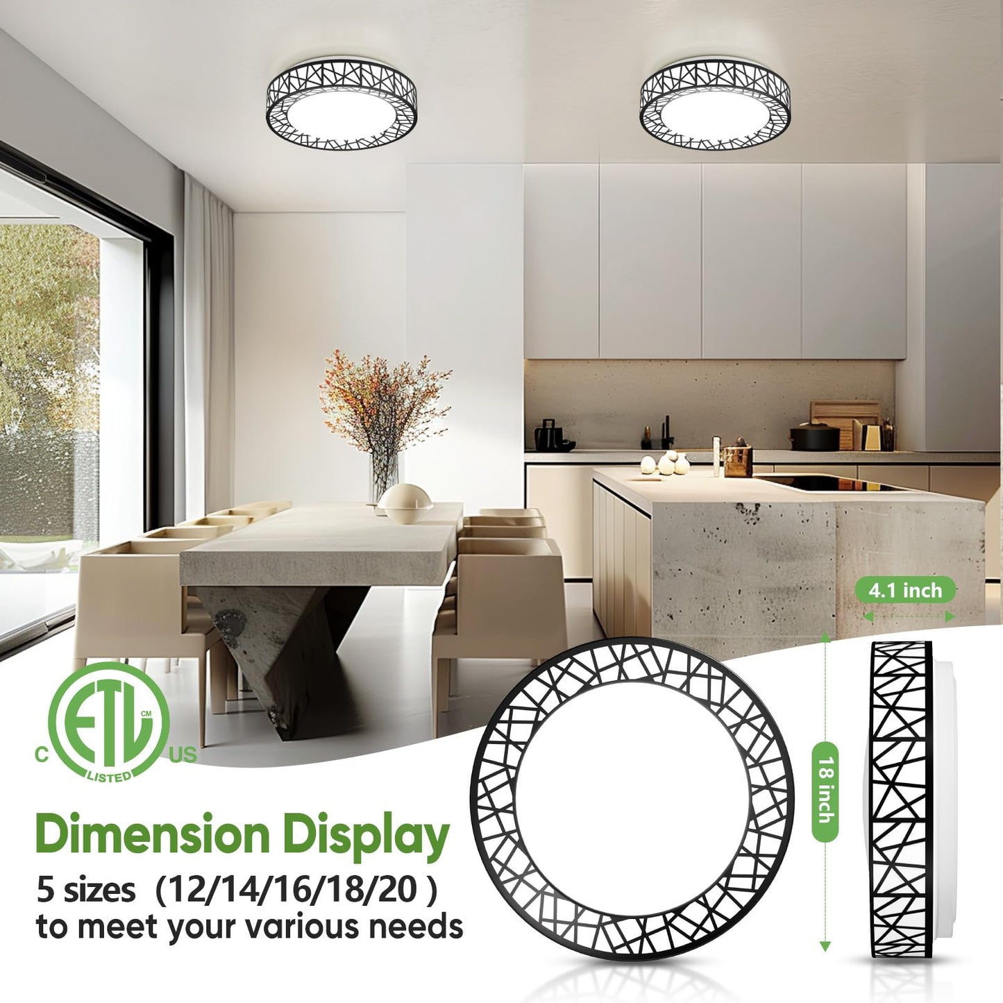 Lightania 18 Inch Flush Mount Ceiling Light, Modern Black LED Ceiling Light Fixture, 35W 3500LM 2700-6500K Adjustable, Dimmable Ceiling Lights for Bedroom, Kitchen, Hallway, Bathroom, ETL Listed