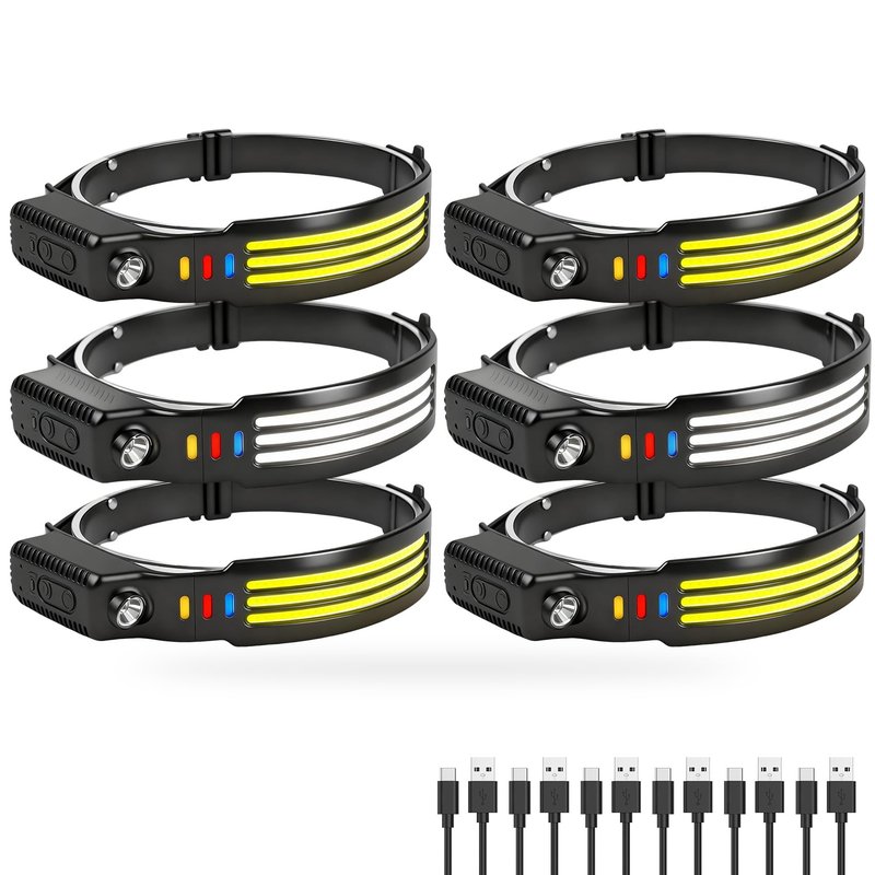 Northlet 6Pack LED Headlamp Rechargeable, 1200 High Lumen Head Lamp, 230°Wide Beam, 5 Light Modes, IPX6 Waterproof Head Light for Camping, Running, Hiking