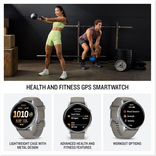 Garmin Venu® 4 GPS Smartwatch - Advanced Health & Fitness Tracker | 45mm, Silver with Gray Band