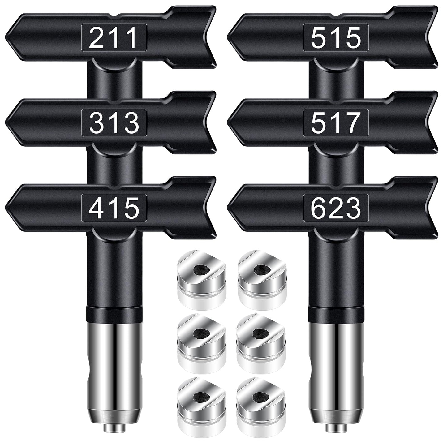 Gyfent Spray Tips, 6Pcs Airless Paint Sprayer Tips Reversible Spray Tips for Airless Paint Sprayer Machine Spray Paint Nozzles for Airless Paint Spray Guns House Painting DIY (211 313 415 515 517 623)