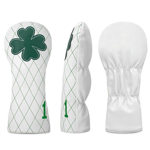 Golf Headcovers Golf Driver Fairway Hybrid Head Cover Golf Blade Mallet Putter Cover Lucky Clover Cross Pattern Premium Leather Driver Fairway(FW) Wood Hybrid(UT) with Number Tags.