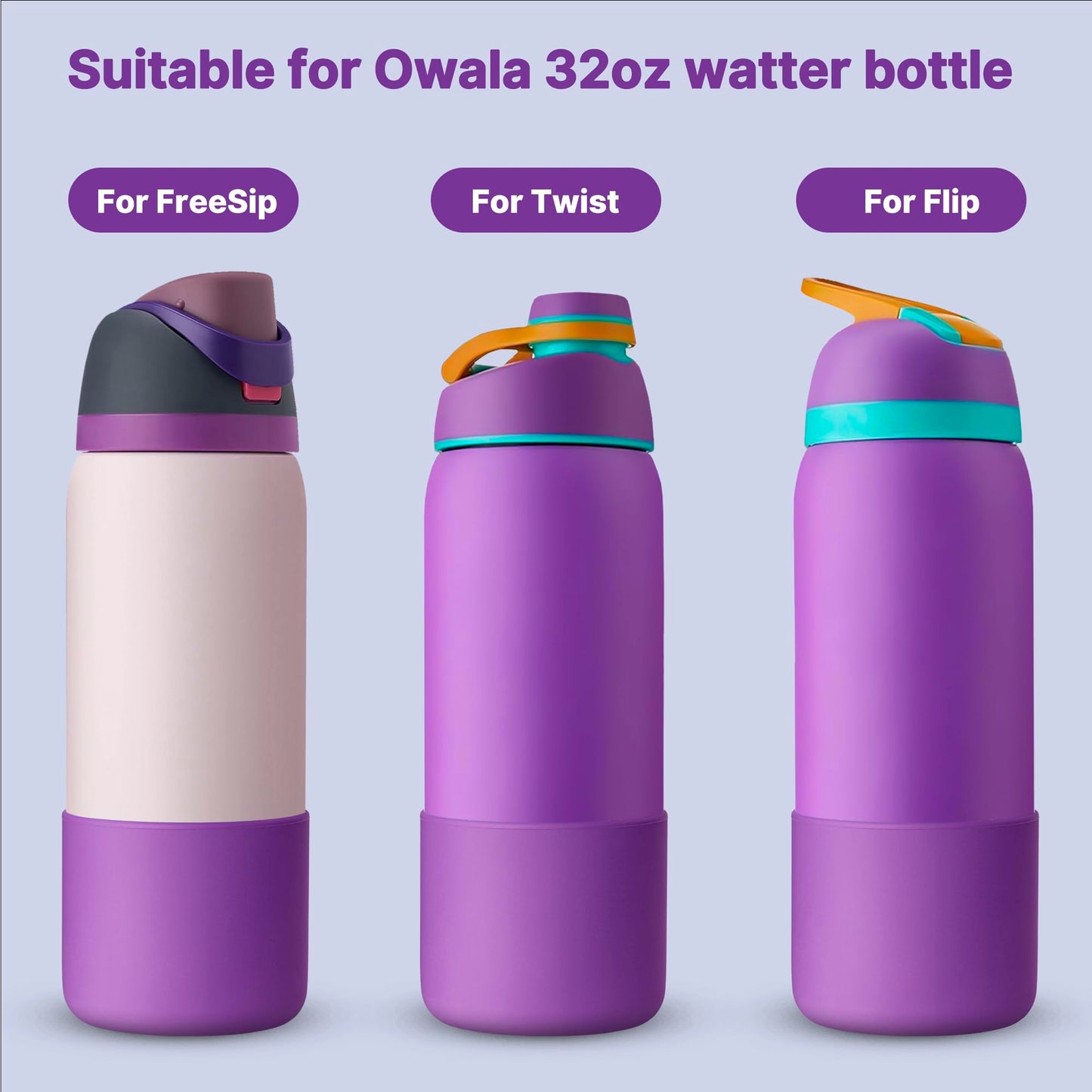 Diumepo Silicone Water Bottle Boot for Owala 32 oz, Anti-Slip Protective Sleeve for Owala Twist & FreeSip & Flip Stainless Steel Water Bottle, Boot Bottom Base for Owala (Purple)