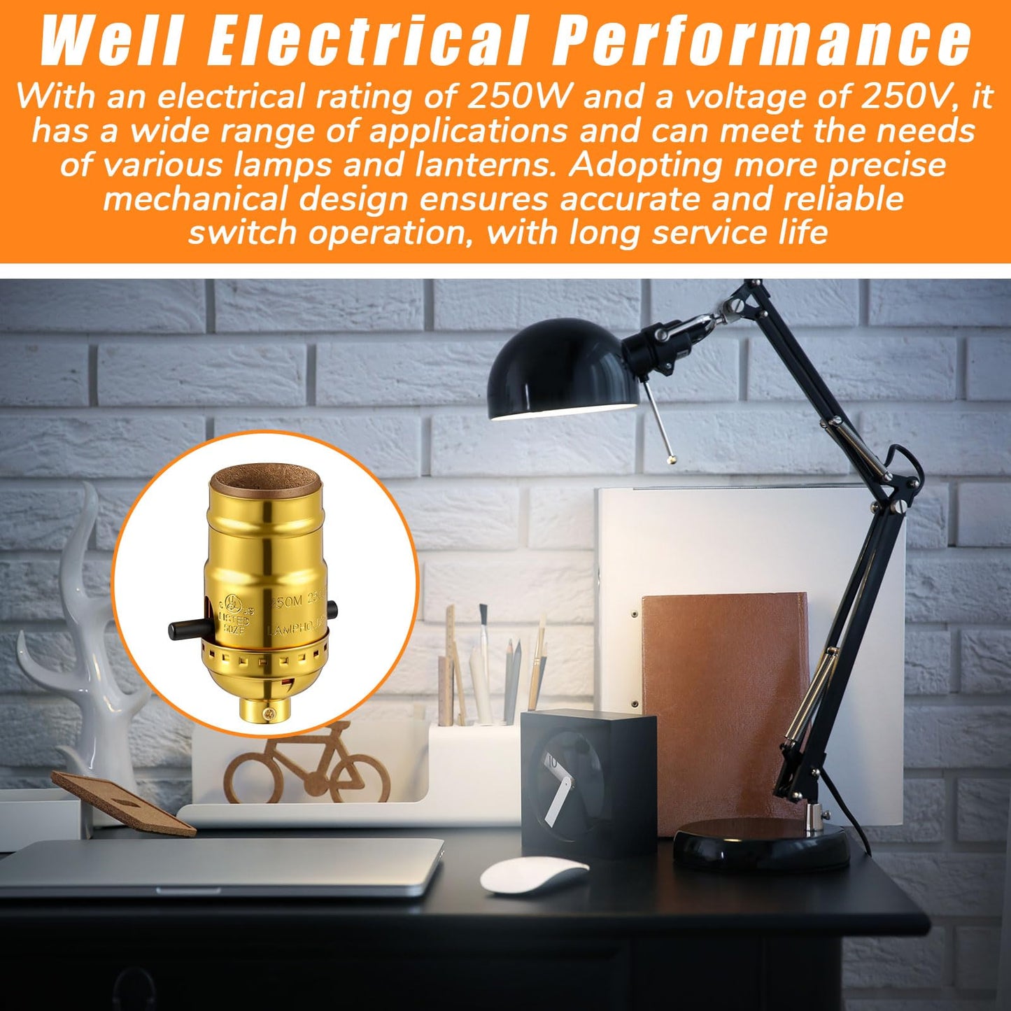 Saysurey 4 Pack UL Listed Lamp Socket with Push On/Off, E26 Threaded Base, Medium Screw Push Socket, Lamp Parts for Floor and Table Lamps, DIY Project, Gold