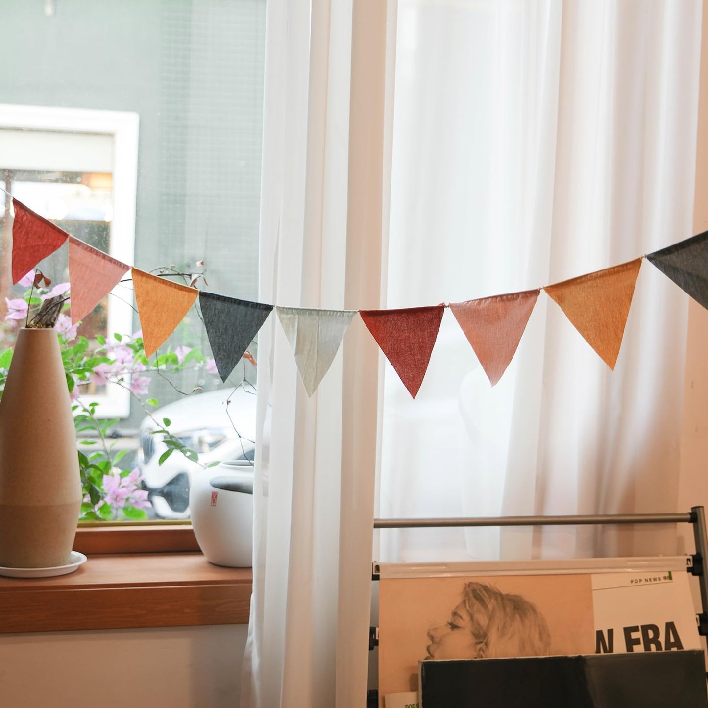 3.9ft Half Circle Banner - Pastel Cotton Pennants for Kids Tent, Nursery & Birthday Party Decor Pastel Pennant Banner | Single Sided Hanging Banners (Set of 2)