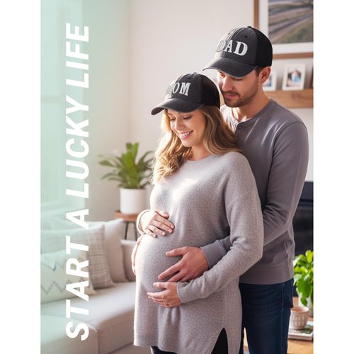 Clatnew Mom and Dad Hats for New Parents Gifts，Pregnancy Announcement Unconstructed Mesh Caps for Couples