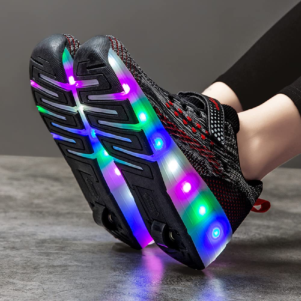 SDSPEED 7 Colors LED Rechargeable Kids Roller Skate Shoes with Single Wheel Shoes Sport Sneaker