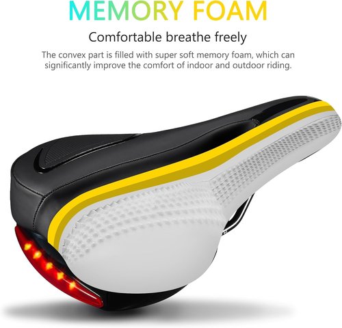 Large Comfortable Bike Seat | Wide Saddle with Shock Absorption & Memory Foam - Waterproof Leather Cover