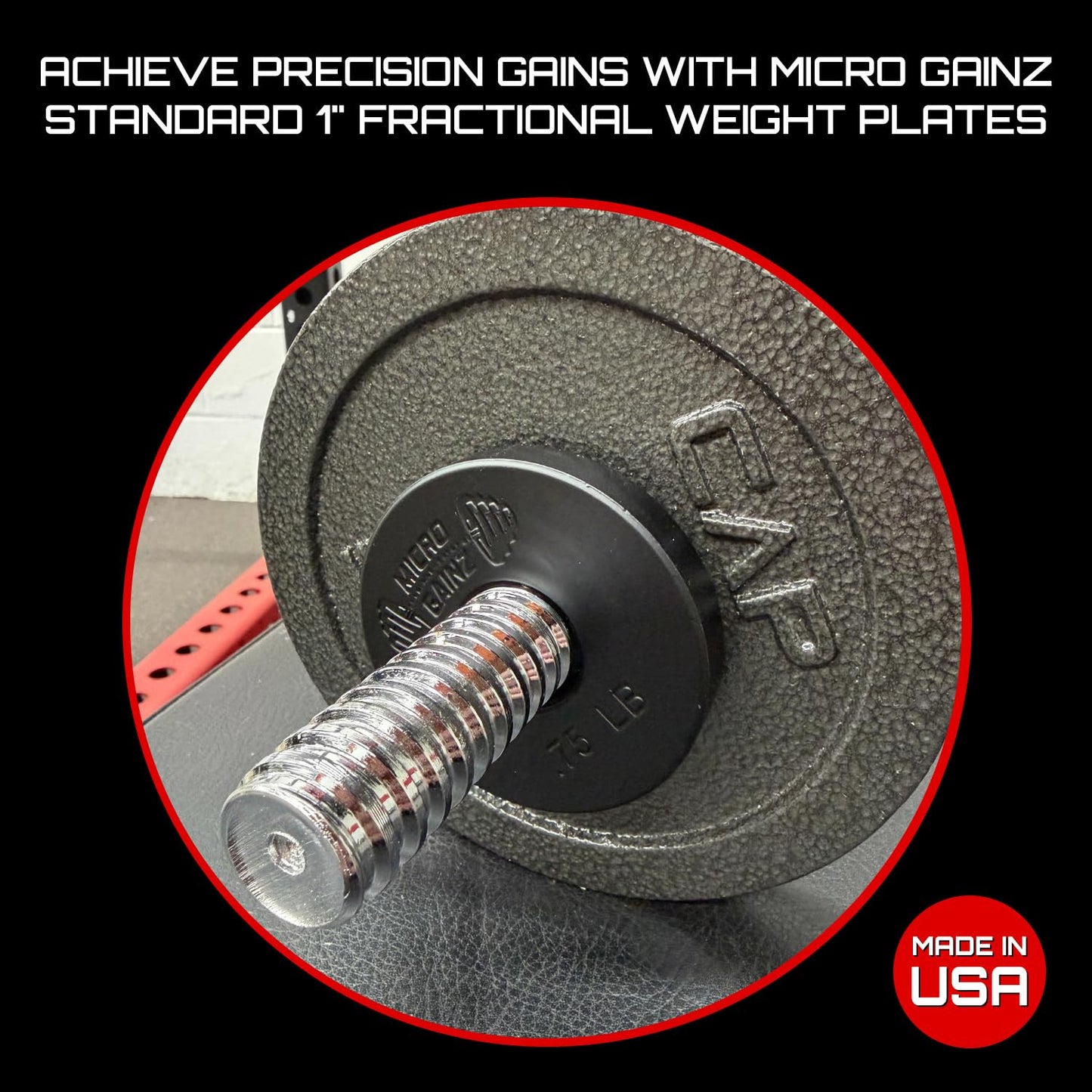 Micro Gainz 1-Inch Center Hole Standard Fractional Weights Plate Sets, 10 Piece Dumbbell & Barbell Set of Plates with Bag for Strength Training and Weight Lifting, Made In USA (Black)