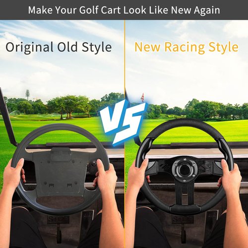 LEAPGOMAX Golf Cart Steering Wheel with Premium Grip Leather and Ergonomic Design Fit for EZGO TXT/RXV/Marathon, Club Car DS/Precedent/Tempo/Onward, Yamaha G1-G29 Carts (Black)