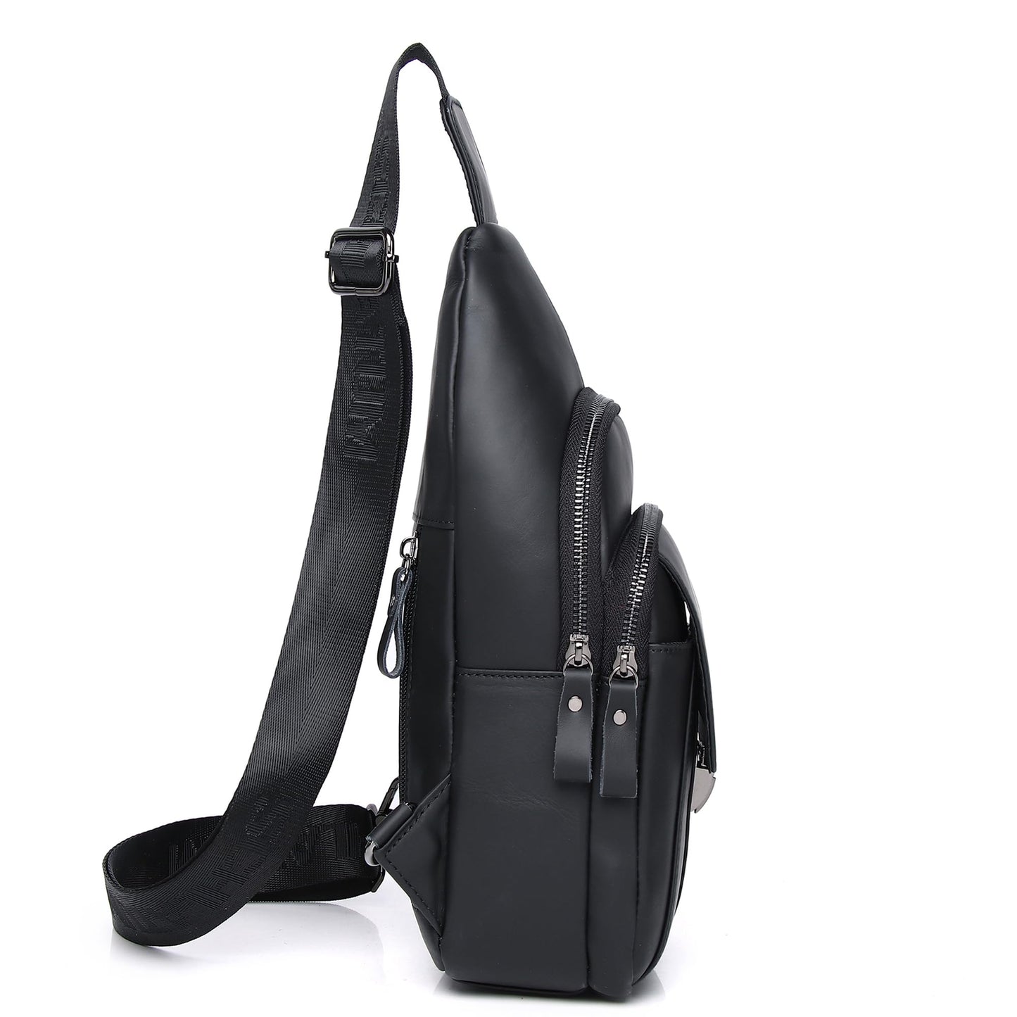 LUKZIJAES Genuine Leather Sling Bag for Men Casual Crossbody Shoulder Chest Pack Daypack Outdoor Travel Hiking Backpack (#10-Black)
