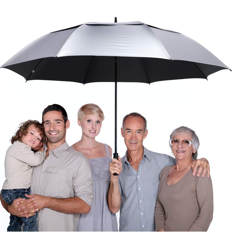 G4Free 72 Inch Huge Golf Umbrella UV Protection Auto Open Windproof Umbrella Oversized Extra Large Vented Double Canopy for Family (Silver/Black)