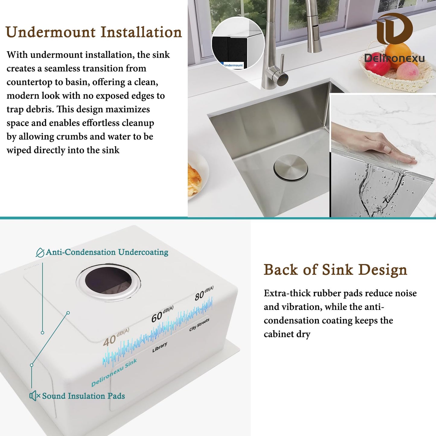 15x18 Inch Bar Sink Undermount – Delironexu 18 Gauge Stainless Steel Small Kitchen Sink, 15"x18"x7" Small Bar Sinks, Single Bowl Wet bar sink with Brushed Finish for Outdoor, RV, and Prep Use