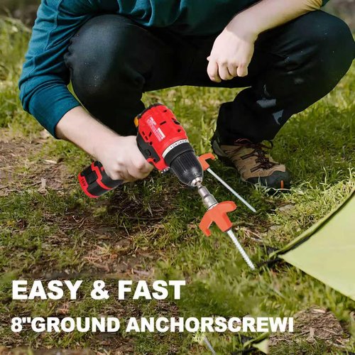 12 Pack Screw in Tent Stakes Heavy Duty,8 ’’ Ground Anchors Screw in,Metal Stakes with Hex Head Driver and Sturdy Storage Box. (12, Orange)