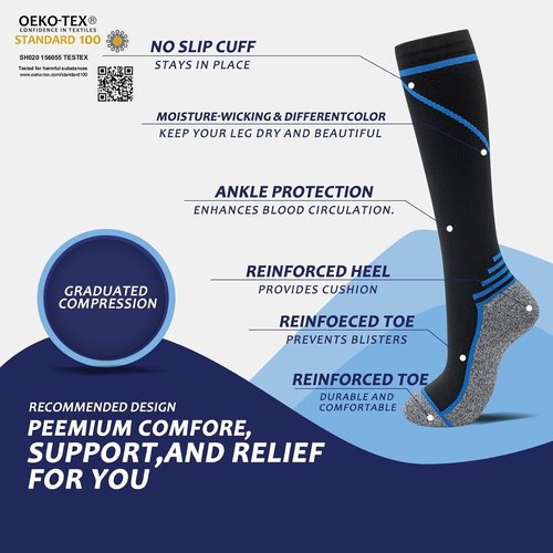 Fenglaoda Compression Socks - 20-30 mmHg Knee High Support for Men & Women | Ideal for Nurses, Athletes & Travel