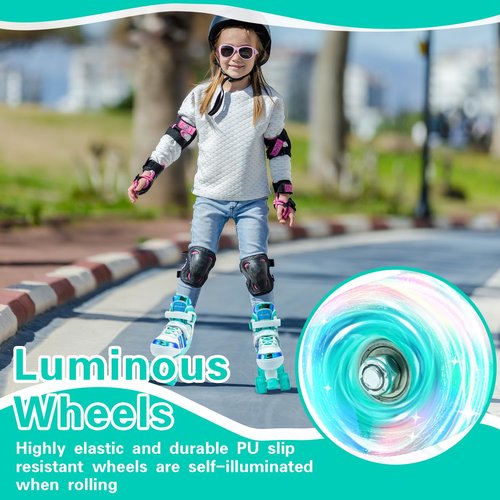 Roller Skates for Kids, Adjustable Quad Skates for Youth Teen Age 5-8 with Light Up Wheels, Children Beginners Rollerskates for Indoor Outdoor Spots