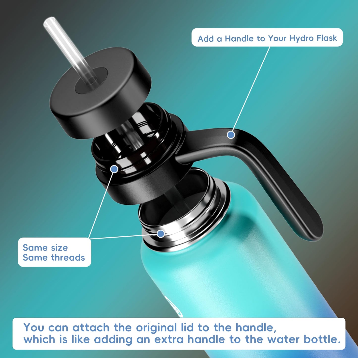Replacement Lid for Hydroflask Wide Mouth Water Bottle, Top Lids with Straw for Hydro Flask Accessories, Top Sport Bottle Handle Cap for Hydroflask 12 16 20 32 40 64 128 oz Wide Mouth