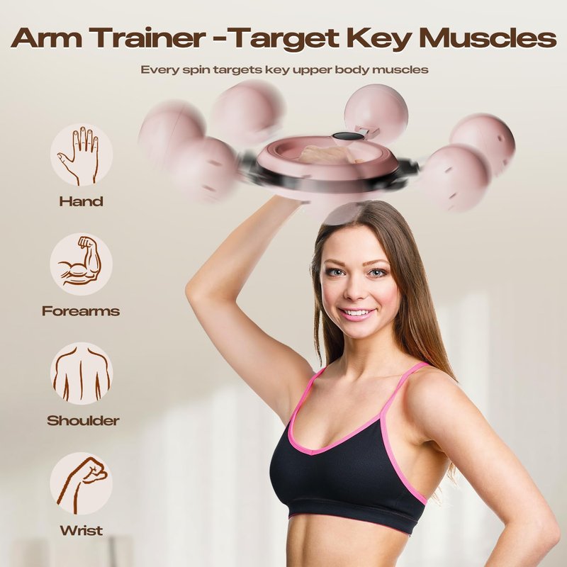 Arm Workout for Women and Men，360° Hand-Crank Forearm Trainer，Shoulders and Arm Muscle Training Fitness Equipment，Chest Trainer and Forearm Exerciser，Home Workout Equipment and Gym Workouts（Pink）
